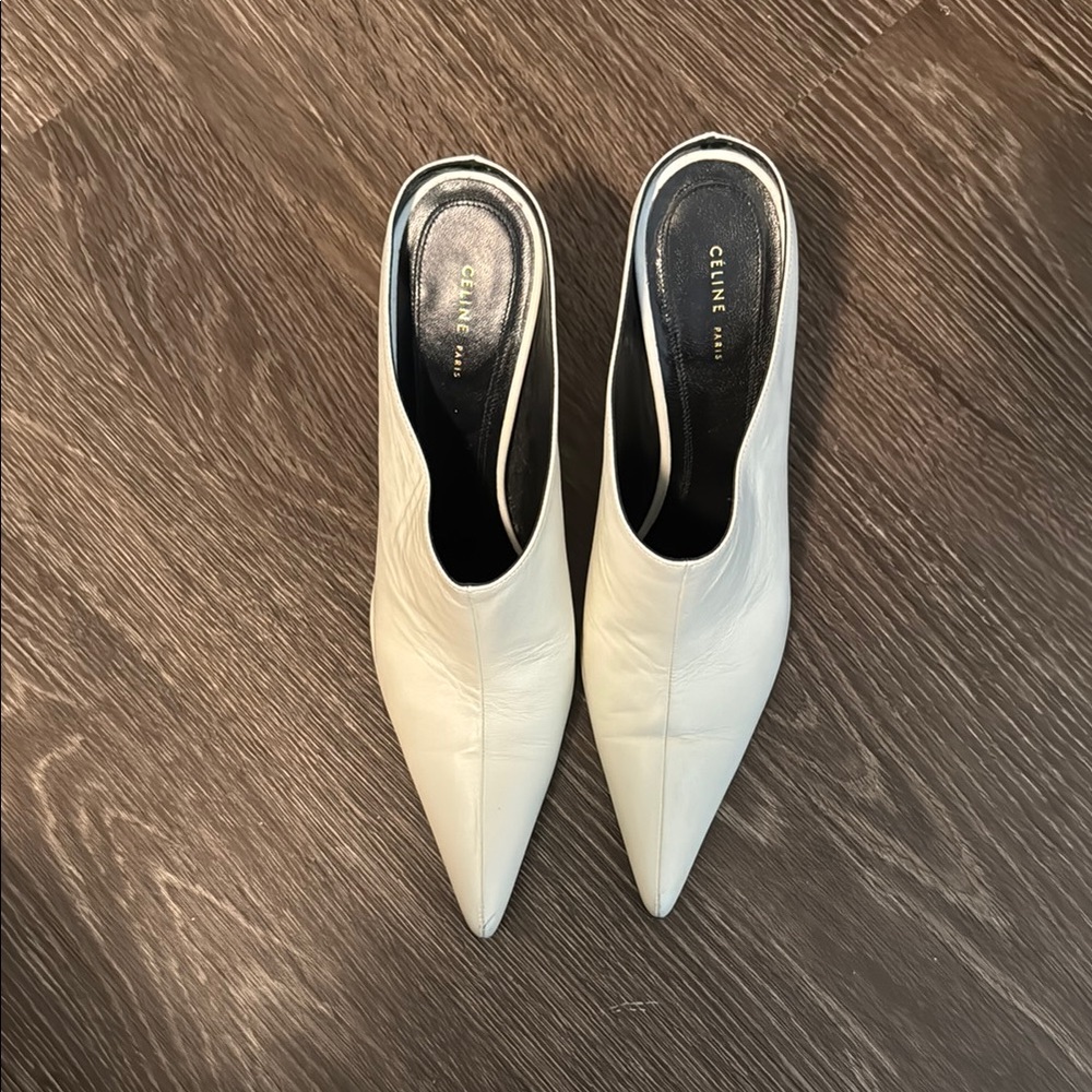 Celine Women's White Leather Mules